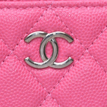 画像をギャラリービューアに読み込む, 新品同様 CHANEL シャネル クラシックジップカードケース 30番台 マトラッセ キャビアスキン ピンク ココマーク CCマーク メタル シルバー 中古 4a002770