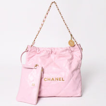 画像をギャラリービューアに読み込む, 新品同様 CHANEL シャネル 22 ハンドバッグ ショルダーバッグ ランダム番台 シャイニーカーフスキン ピンク 桜色 シルバー金具 中古 4a002769