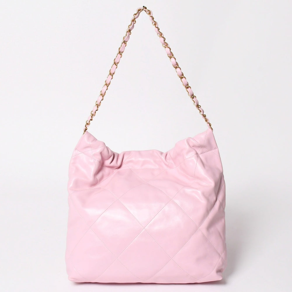新品同様 CHANEL シャネル 22 ハンドバッグ ショルダーバッグ ランダム番台 シャイニーカーフスキン ピンク 桜色 シルバー金具 中古 4a002769