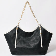 画像をギャラリービューアに読み込む, 新品同様 CHANEL シャネル マキシショッピングバッグ ブレードラフィアエフェクトキャンバス カーフスキン CCロゴ ゴールド金具 レザー編み込み ランダム番台 中古 4a002469