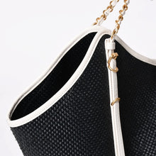 画像をギャラリービューアに読み込む, 新品同様 CHANEL シャネル マキシショッピングバッグ ブレードラフィアエフェクトキャンバス カーフスキン CCロゴ ゴールド金具 レザー編み込み ランダム番台 中古 4a002469