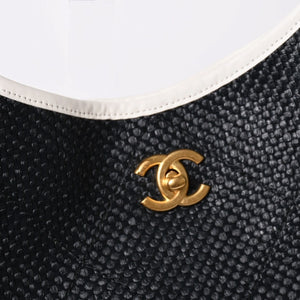 新品同様 CHANEL シャネル マキシショッピングバッグ ブレードラフィアエフェクトキャンバス カーフスキン CCロゴ ゴールド金具 レザー編み込み ランダム番台 中古 4a002469
