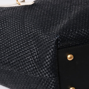 新品同様 CHANEL シャネル マキシショッピングバッグ ブレードラフィアエフェクトキャンバス カーフスキン CCロゴ ゴールド金具 レザー編み込み ランダム番台 中古 4a002469