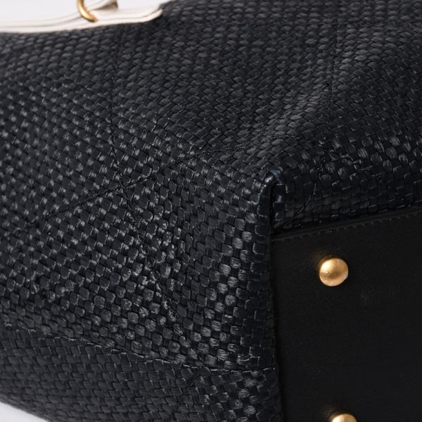 新品同様 CHANEL シャネル マキシショッピングバッグ ブレードラフィアエフェクトキャンバス カーフスキン CCロゴ ゴールド金具 レザー編み込み ランダム番台 中古 4a002469