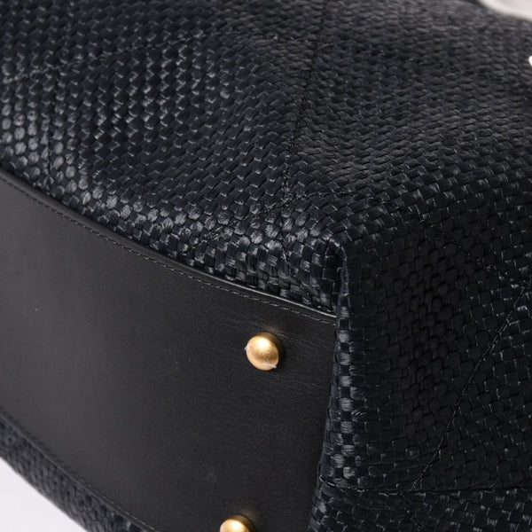 新品同様 CHANEL シャネル マキシショッピングバッグ ブレードラフィアエフェクトキャンバス カーフスキン CCロゴ ゴールド金具 レザー編み込み ランダム番台 中古 4a002469