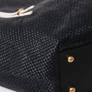 新品同様 CHANEL シャネル マキシショッピングバッグ ブレードラフィアエフェクトキャンバス カーフスキン CCロゴ ゴールド金具 レザー編み込み ランダム番台 中古 4a002469
