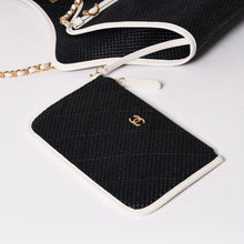 画像をギャラリービューアに読み込む, 新品同様 CHANEL シャネル マキシショッピングバッグ ブレードラフィアエフェクトキャンバス カーフスキン CCロゴ ゴールド金具 レザー編み込み ランダム番台 中古 4a002469