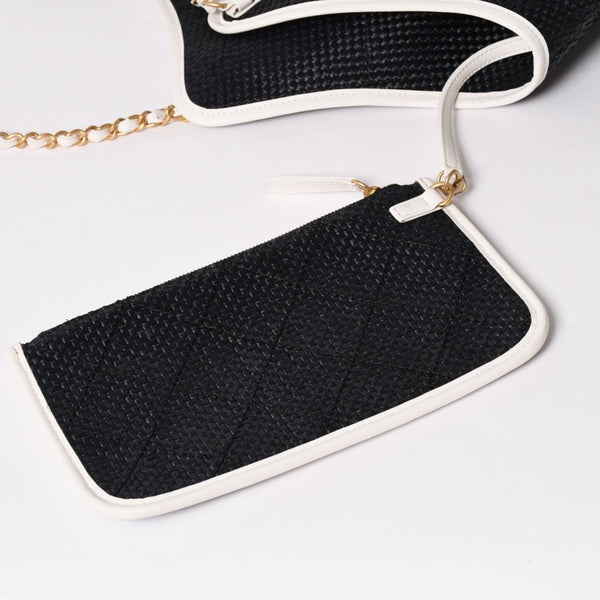 新品同様 CHANEL シャネル マキシショッピングバッグ ブレードラフィアエフェクトキャンバス カーフスキン CCロゴ ゴールド金具 レザー編み込み ランダム番台 中古 4a002469