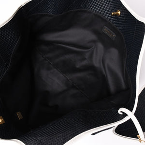 新品同様 CHANEL シャネル マキシショッピングバッグ ブレードラフィアエフェクトキャンバス カーフスキン CCロゴ ゴールド金具 レザー編み込み ランダム番台 中古 4a002469