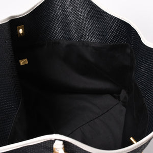 新品同様 CHANEL シャネル マキシショッピングバッグ ブレードラフィアエフェクトキャンバス カーフスキン CCロゴ ゴールド金具 レザー編み込み ランダム番台 中古 4a002469