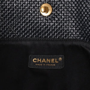新品同様 CHANEL シャネル マキシショッピングバッグ ブレードラフィアエフェクトキャンバス カーフスキン CCロゴ ゴールド金具 レザー編み込み ランダム番台 中古 4a002469