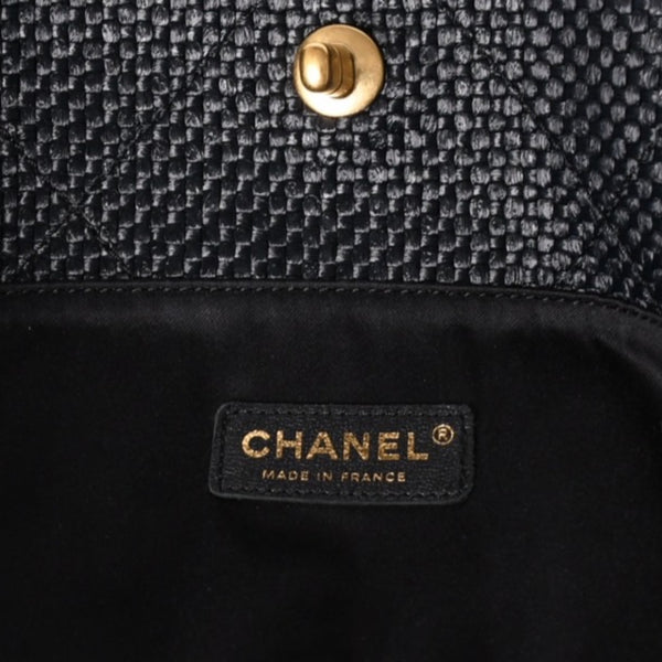 新品同様 CHANEL シャネル マキシショッピングバッグ ブレードラフィアエフェクトキャンバス カーフスキン CCロゴ ゴールド金具 レザー編み込み ランダム番台 中古 4a002469