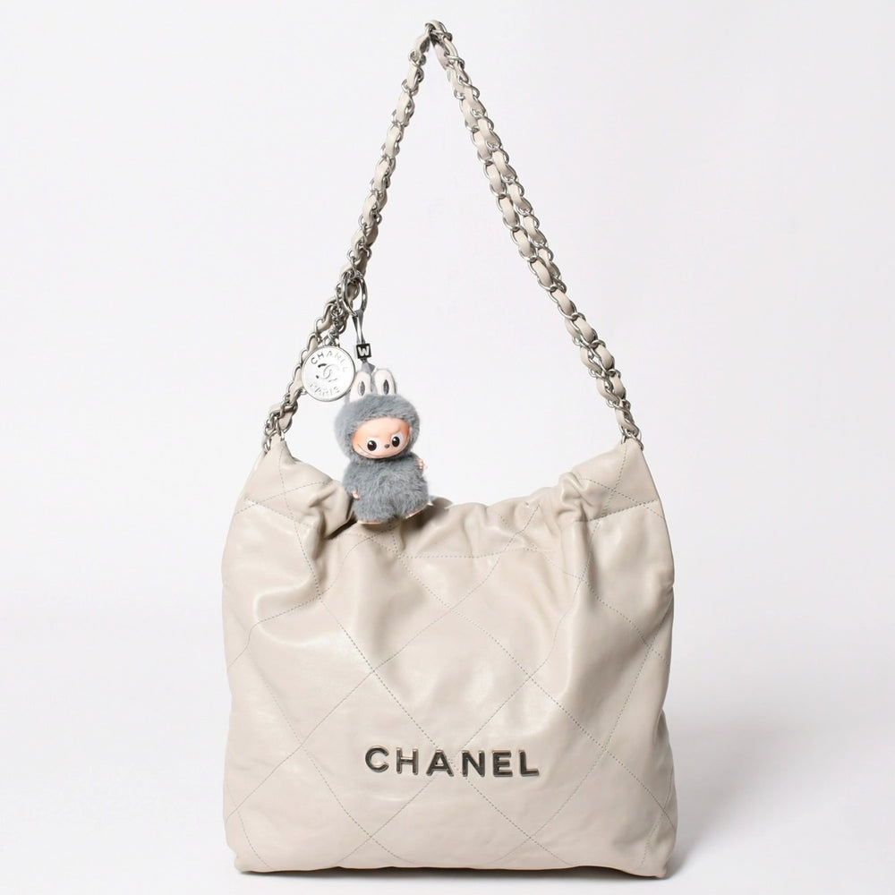 極美品 CHANEL シャネル 22 ハンドバッグ ショルダーバッグ ランダム番台 シャイニーカーフスキン グレー シルバー金具 中古 4a002768