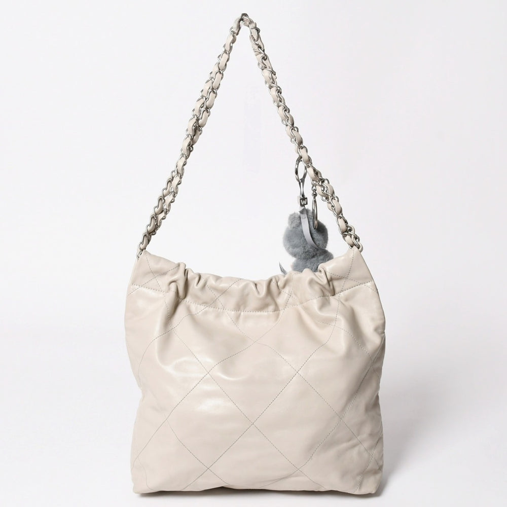 極美品 CHANEL シャネル 22 ハンドバッグ ショルダーバッグ ランダム番台 シャイニーカーフスキン グレー シルバー金具 中古 4a002768
