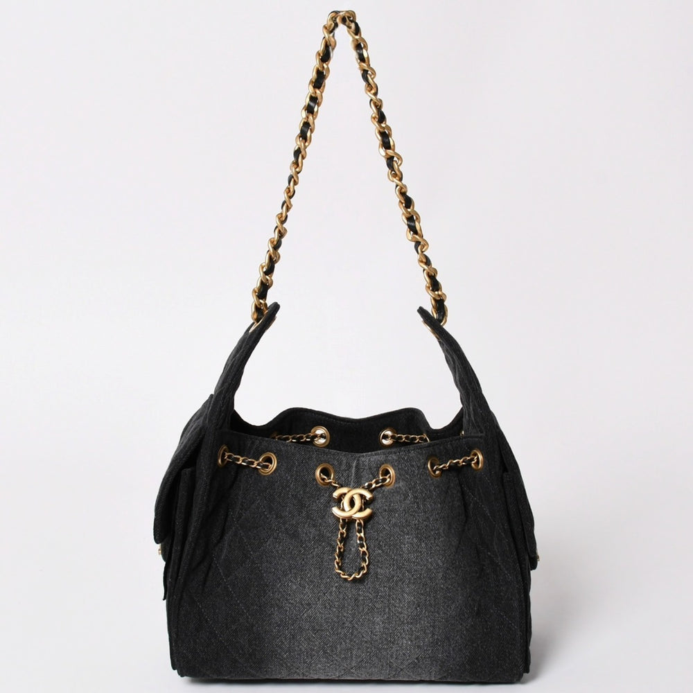 新品未使用 CHANEL シャネル 26SS CHANEL 25 ミニ ワンショルダーバッグ AS5631 ランダム番台 ココマーク デニム ブラック 中古 4a002521