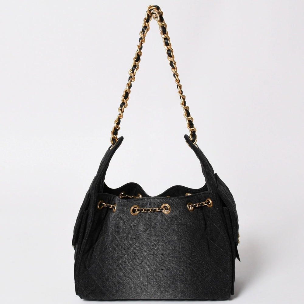 New and unused CHANEL 26SS CHANEL 25 Mini One Shoulder Bag AS5631 Random Number Coco Mark Denim Black Used 4a002521