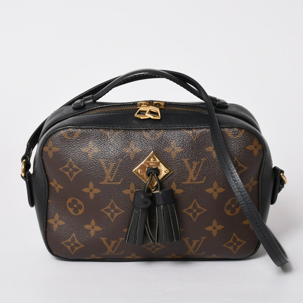 LOUIS VUITTON Saintonge Shoulder Bag Monogram Canvas Noir Calf Leather Double Tassel M43555 Brown Black Good Condition Used 4a002512