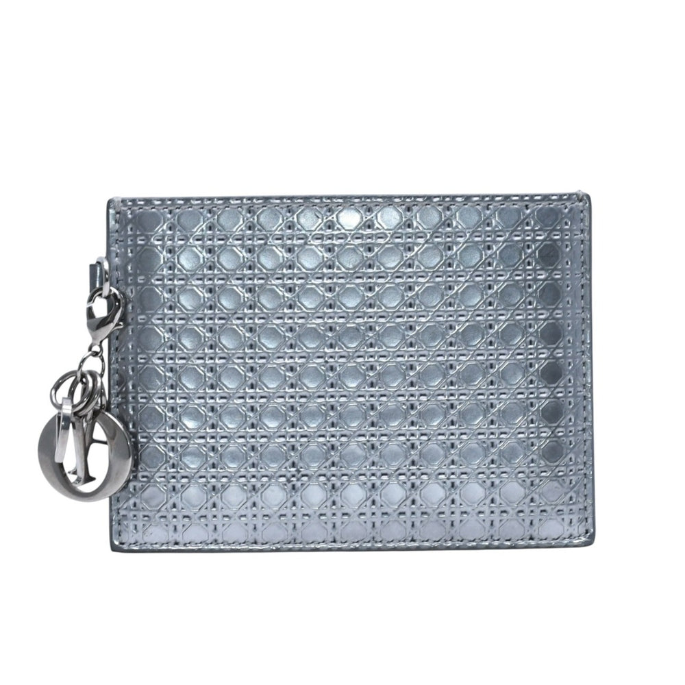 CHRISTIAN DIOR クリスチャンディオール カードケース 名刺入れ メタリック グレー シルバー金具 24-MA-0145 中古 4a002782