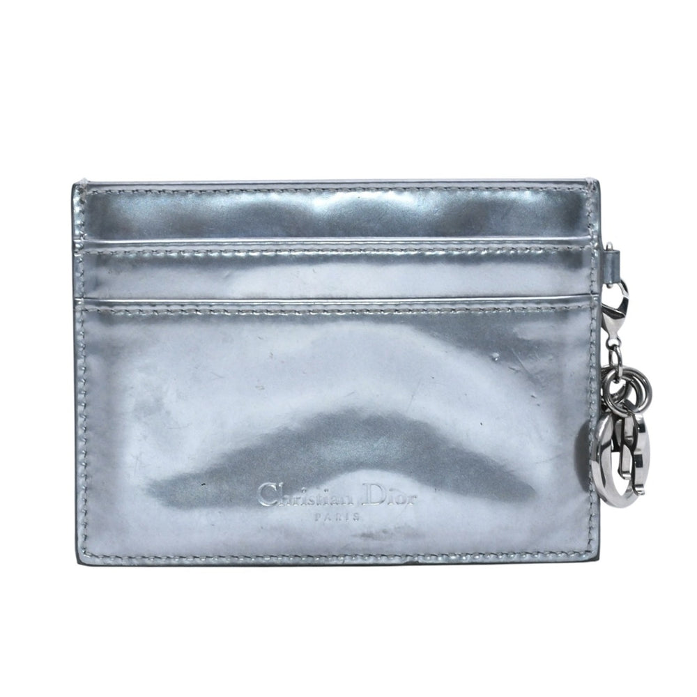 CHRISTIAN DIOR クリスチャンディオール カードケース 名刺入れ メタリック グレー シルバー金具 24-MA-0145 中古 4a002782