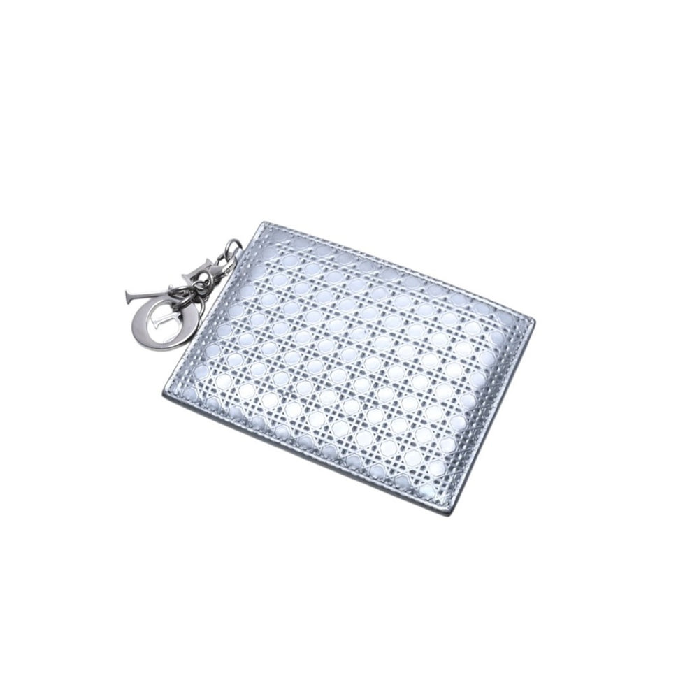 CHRISTIAN DIOR クリスチャンディオール カードケース 名刺入れ メタリック グレー シルバー金具 24-MA-0145 中古 4a002782