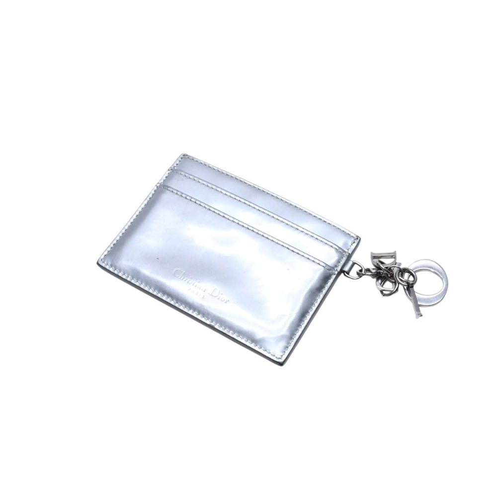 CHRISTIAN DIOR クリスチャンディオール カードケース 名刺入れ メタリック グレー シルバー金具 24-MA-0145 中古 4a002782