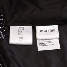 画像をギャラリービューアに読み込む, 新品未使用 Miu Miu ミュウミュウ チェックツイードジャケット ネイビー アイボリー クロップド ロゴアップリケ チェック柄 中古 4a002444