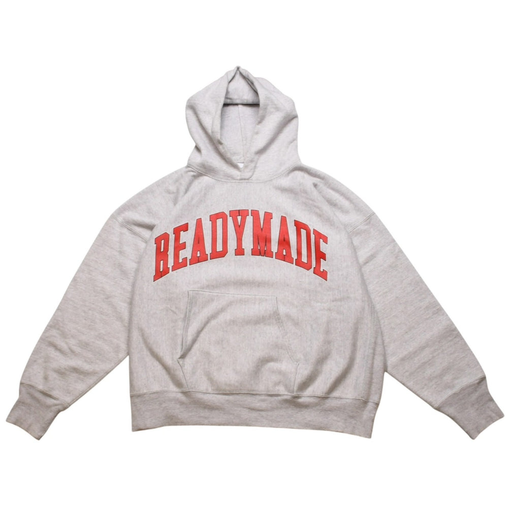 極美品 READYMADE レディメイド HOODIE ARCH LOGO/SWEAT PANTS GRAY セットアップ パーカー パンツ グレー レッド 裏起毛 カレッジロゴ 中古 4a002600