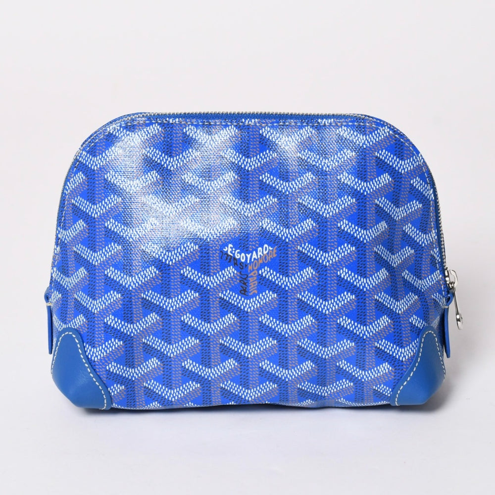 新品同様 GOYARD ゴヤール ポーチ ヴァンドーム コスメティックポーチ ブルー シルバー金具 中古 4a002784