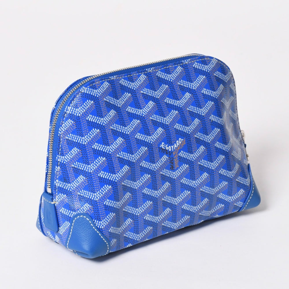 新品同様 GOYARD ゴヤール ポーチ ヴァンドーム コスメティックポーチ ブルー シルバー金具 中古 4a002784