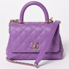 新品未使用 CHANEL シャネル マトラッセ ココ トップハンドル ミニ XS ハンドバッグ チェーンショルダー バッグ A92990 パープル 中古 4a002785