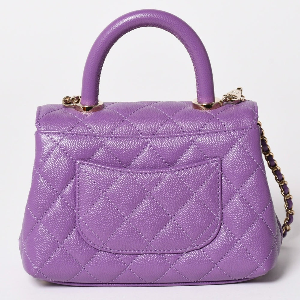 新品未使用 CHANEL シャネル マトラッセ ココ トップハンドル ミニ XS ハンドバッグ チェーンショルダー バッグ A92990 パープル 中古 4a002785