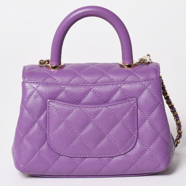 新品未使用 CHANEL シャネル マトラッセ ココ トップハンドル ミニ XS ハンドバッグ チェーンショルダー バッグ A92990 パープル 中古 4a002785