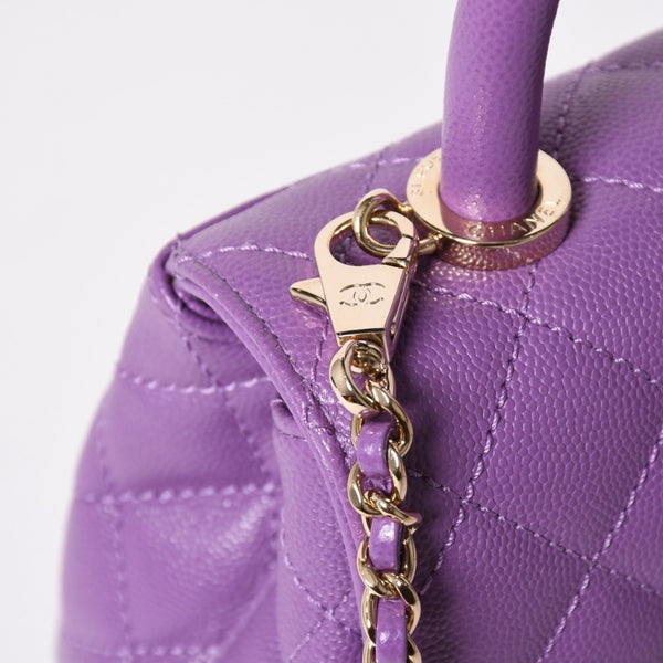 新品未使用 CHANEL シャネル マトラッセ ココ トップハンドル ミニ XS ハンドバッグ チェーンショルダー バッグ A92990 パープル 中古 4a002785