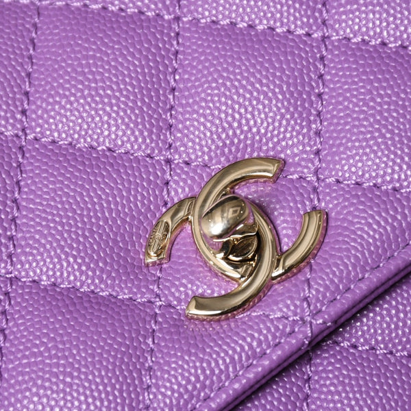 新品未使用 CHANEL シャネル マトラッセ ココ トップハンドル ミニ XS ハンドバッグ チェーンショルダー バッグ A92990 パープル 中古 4a002785