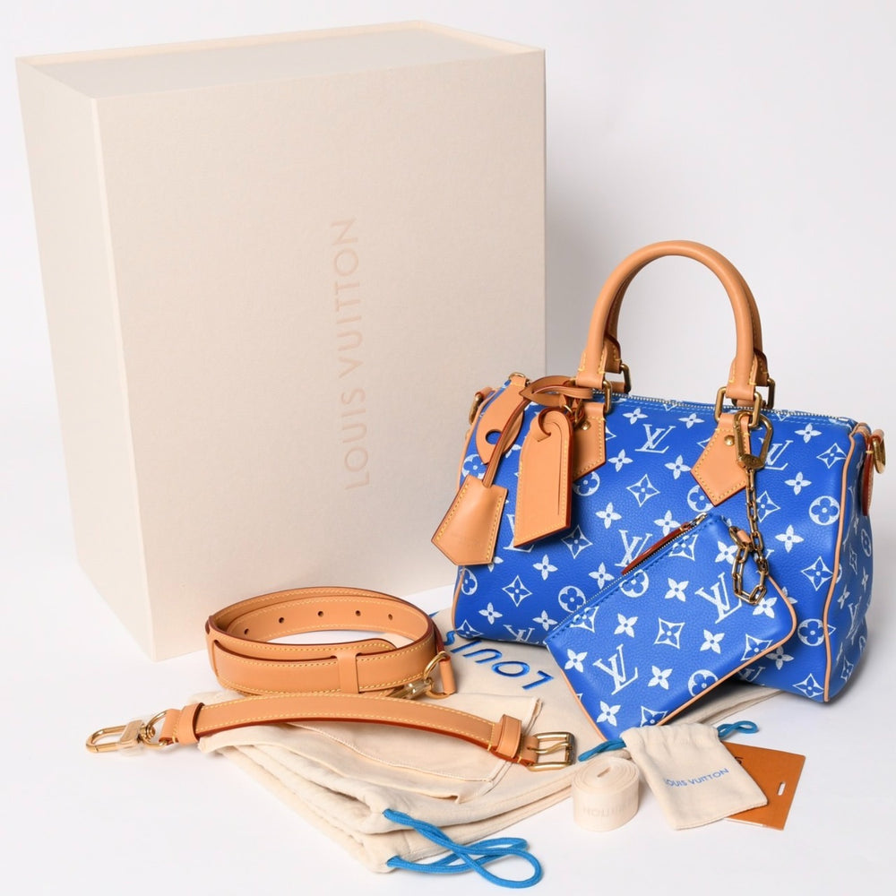 新品同様 LOUIS VUITTON ルイヴィトン スピーディ P9 バンドリエール 25 ボストンバッグ M24424 ブルー ホワイト 中古 4a002787