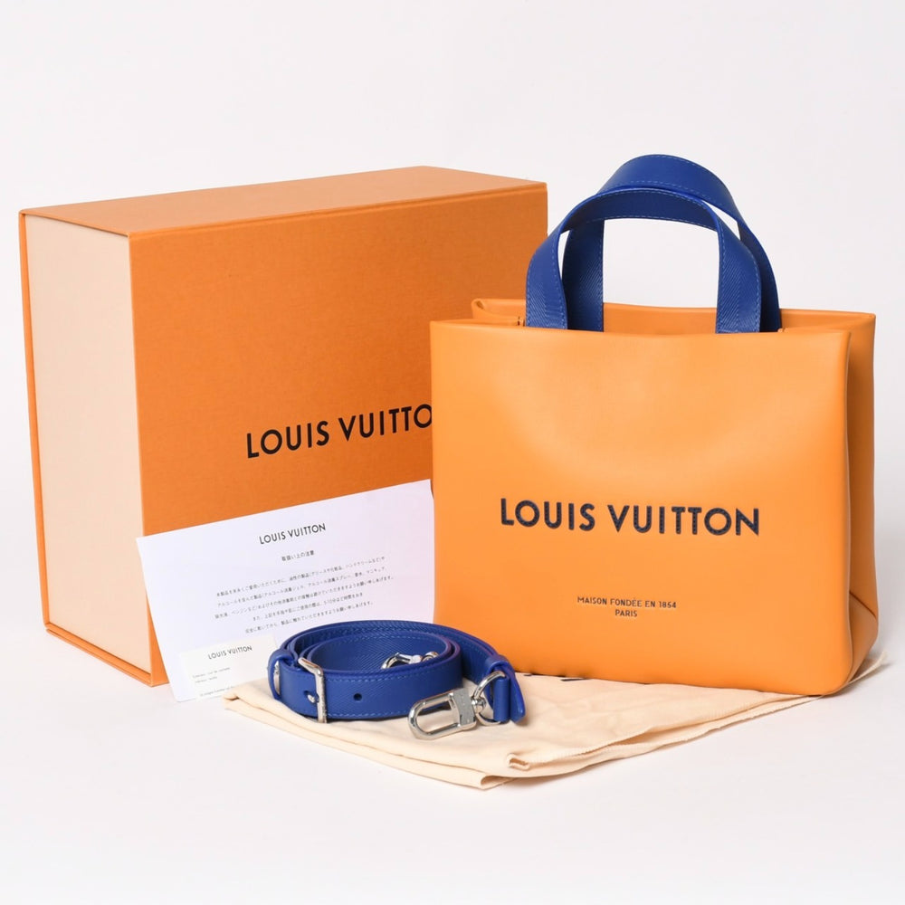 New and unused LOUIS VUITTON Shopper Tote MINI Cowhide Leather Saffron Yellow Blue Shoulder Bag RFID M15237 Used 4a002802