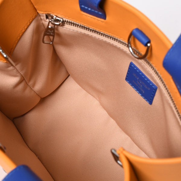 新品未使用 LOUIS VUITTON ルイヴィトン ショッパートート MINI カウハイドレザー サフランイエロー ブルー ショルダーバッグ RFID M15237 中古 4a002802