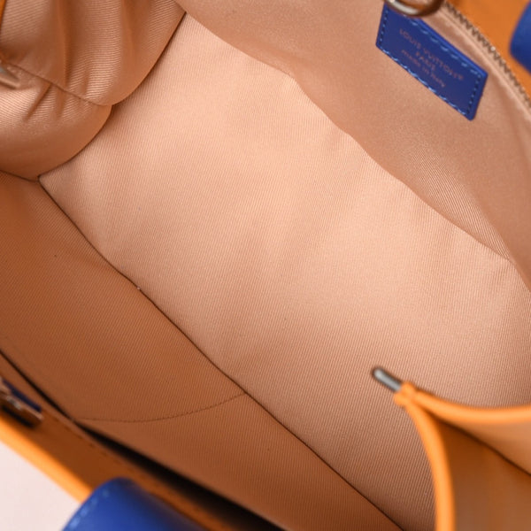 新品未使用 LOUIS VUITTON ルイヴィトン ショッパートート MINI カウハイドレザー サフランイエロー ブルー ショルダーバッグ RFID M15237 中古 4a002802