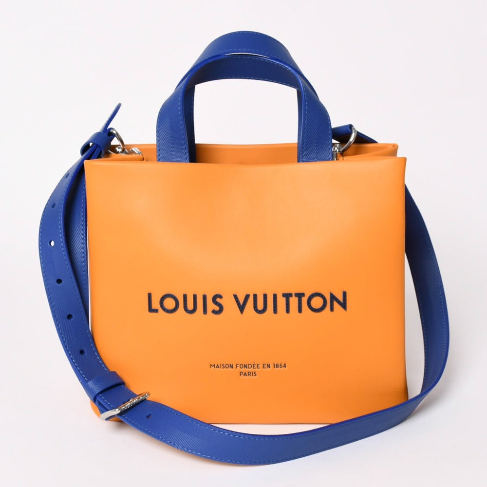 New and unused LOUIS VUITTON Shopper Tote MINI Cowhide Leather Saffron Yellow Blue Shoulder Bag RFID M15237 Used 4a002802