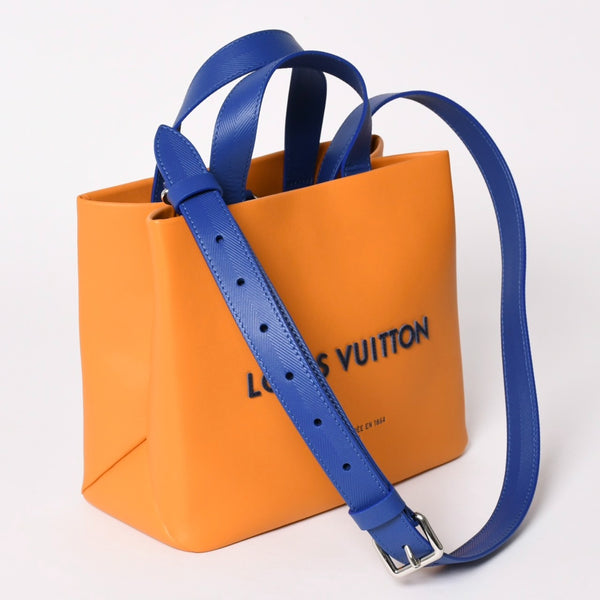 新品未使用 LOUIS VUITTON ルイヴィトン ショッパートート MINI カウハイドレザー サフランイエロー ブルー ショルダーバッグ RFID M15237 中古 4a002802