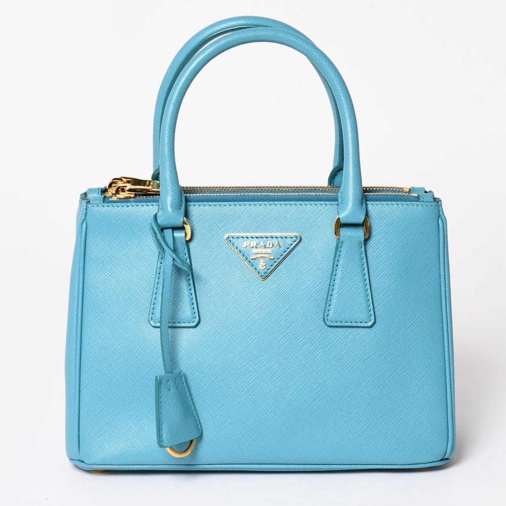 極美品 PRADA プラダ ガレリア スモール 2WAY ショルダーバッグ ブルー ゴールド金具 1BA896 中古 4a003037