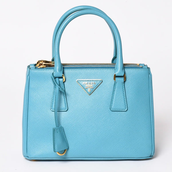 極美品 PRADA プラダ ガレリア スモール 2WAY ショルダーバッグ ブルー ゴールド金具 1BA896 中古 4a003037