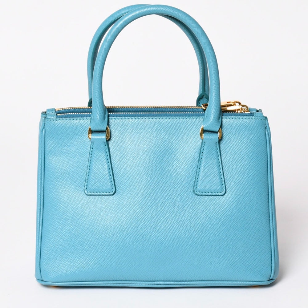 極美品 PRADA プラダ ガレリア スモール 2WAY ショルダーバッグ ブルー ゴールド金具 1BA896 中古 4a003037