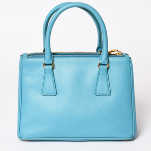 極美品 PRADA プラダ ガレリア スモール 2WAY ショルダーバッグ ブルー ゴールド金具 1BA896 中古 4a003037