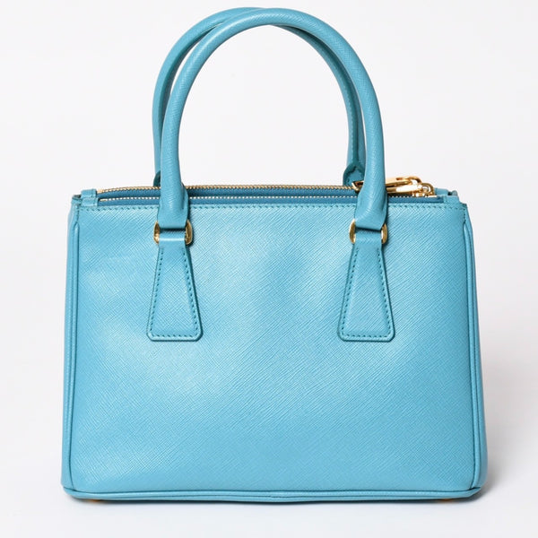 極美品 PRADA プラダ ガレリア スモール 2WAY ショルダーバッグ ブルー ゴールド金具 1BA896 中古 4a003037