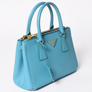 極美品 PRADA プラダ ガレリア スモール 2WAY ショルダーバッグ ブルー ゴールド金具 1BA896 中古 4a003037