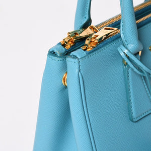 極美品 PRADA プラダ ガレリア スモール 2WAY ショルダーバッグ ブルー ゴールド金具 1BA896 中古 4a003037