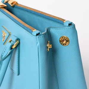 極美品 PRADA プラダ ガレリア スモール 2WAY ショルダーバッグ ブルー ゴールド金具 1BA896 中古 4a003037