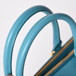 極美品 PRADA プラダ ガレリア スモール 2WAY ショルダーバッグ ブルー ゴールド金具 1BA896 中古 4a003037