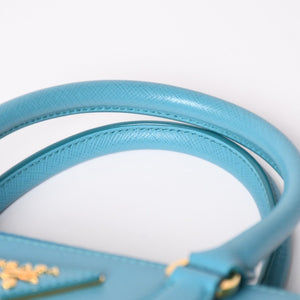 極美品 PRADA プラダ ガレリア スモール 2WAY ショルダーバッグ ブルー ゴールド金具 1BA896 中古 4a003037